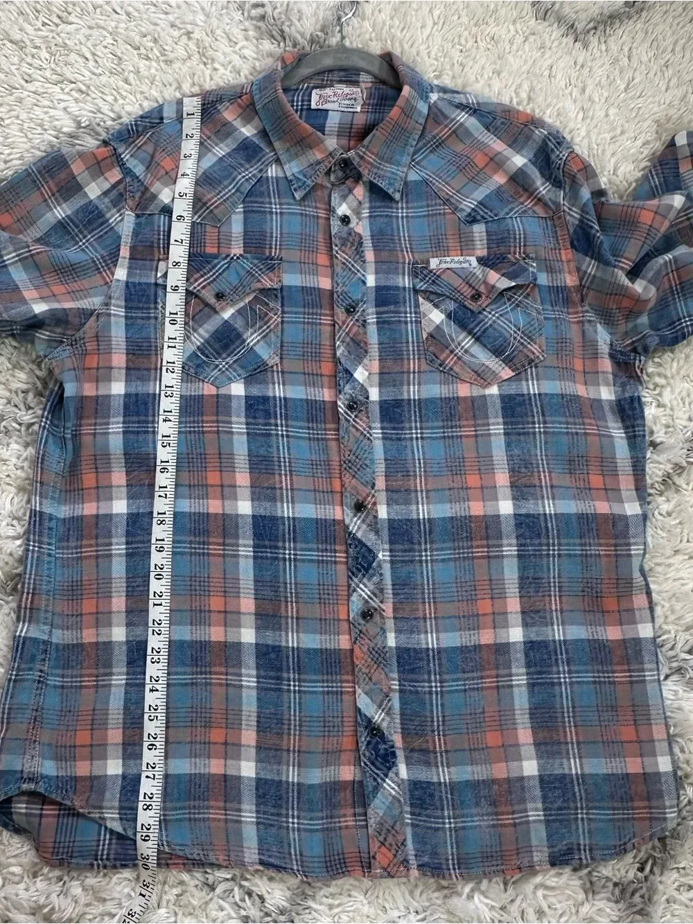 True Religion Blue and Peach Plaid Button-Down Shirt